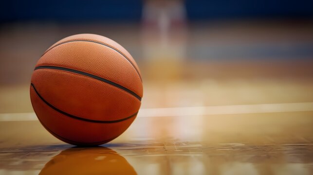 Dynamic basketball rests on polished court, ready for thrilling game action and championship wins