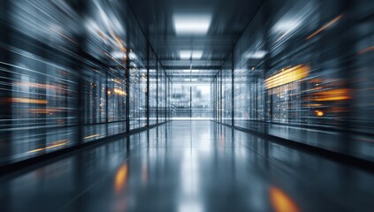 Fast-paced server room corridor