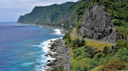 Fototapeta premium Coastal road winding along dramatic cliffs