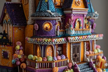 Haunted house gingerbread with candy decorations 