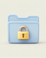 Naklejka premium Minimal vector icon of blue folder with golden padlock symbol