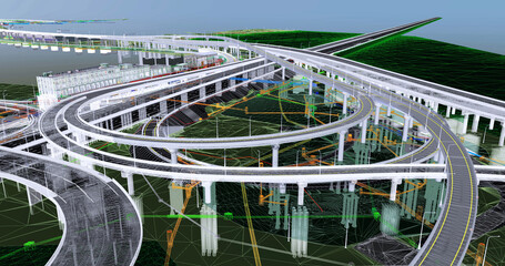 BIM model of highway interchange and urban infrastructure