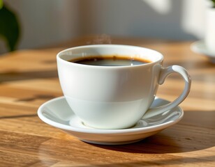 Fototapeta premium A warm scene featuring a cup of coffee placed on a small white saucer