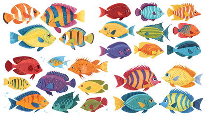 Naklejka premium Vibrant collage of tropical saltwater fish diverse marine aquarium life