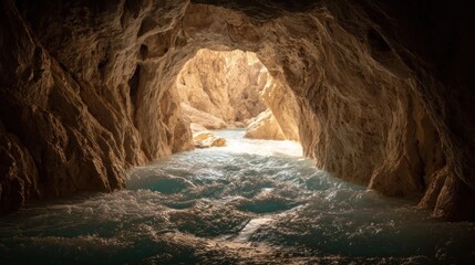 Cave opening onto a watery grotto