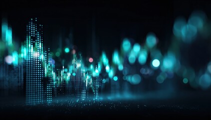 Abstract cityscape with digital data overlay