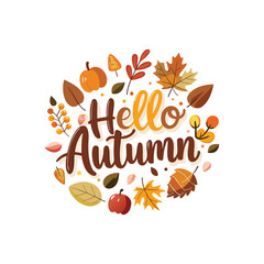 Hello autumn typography surrounded by seasonal elements