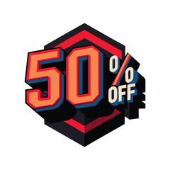 Bold 50 percent off sale graphic with 3d effect