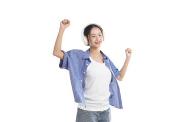 Harmonious Melodies: A joyful young woman immersed in music, dances and radiates an experience of pure bliss.