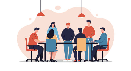 Diverse business team collaborating in a modern office meeting. Illustrates teamwork, communication, and strategy for corporate growth and success.