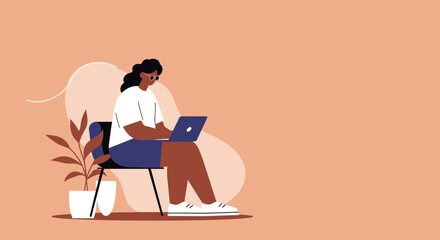 Focused young person remotely working on a laptop from home, embodying modern productivity, flexible work, and online learning. Ideal for business and lifestyle concepts.