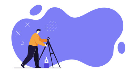 Professional surveyor or engineer using a modern surveying instrument on a tripod, ideal for construction, civil engineering, or land development concepts.