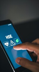 Person Using HSE App On Smartphone For Health, Safety, And Environmental Compliance Checks