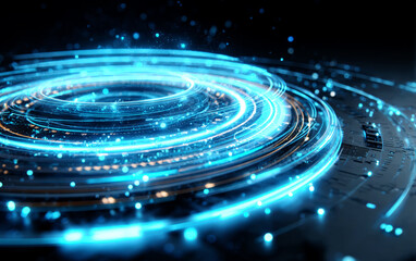 Fototapeta premium Abstract Digital Circuits and Swirling Light Effects in Technology