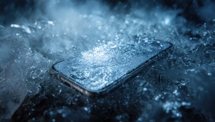 Smartphone submerged in water and ice