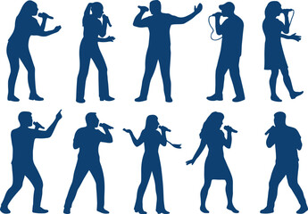Singing people silhouette set black vector collection of vocalist poses