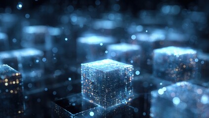 Abstract digital cubes in a dark environment