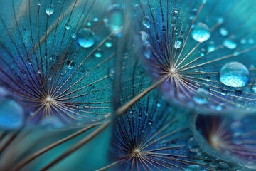 Close-up of vibrant turquoise dandelion seeds