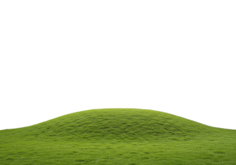 Lush green grassy mound rising gently from flat surface, isolated on white, ideal for landscape, environment, or nature design themes.
