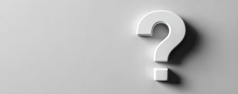 Simple white question mark on a plain gray background - Powered by Adobe