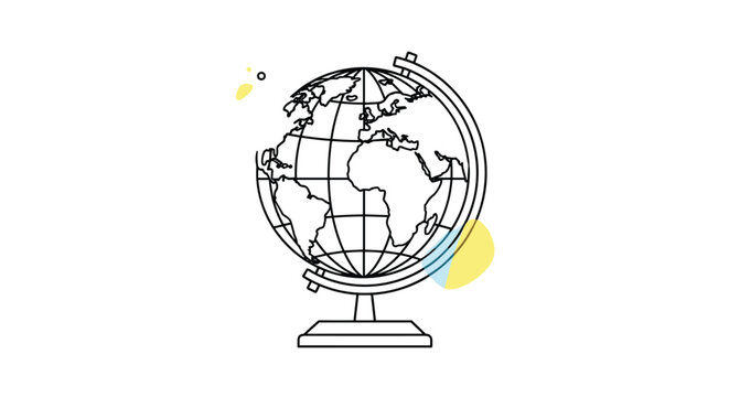 An educational world globe showing continents oceans and lines of latitude and longitude