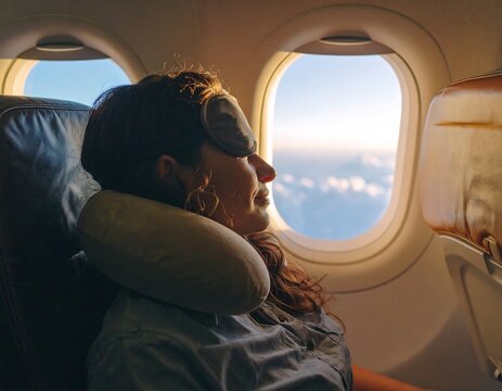 Woman sleeping on airplane
