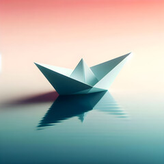 Minimal Paper Boat Floating on Calm Water with Gradient Background