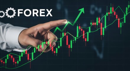 Forex trading success hand points to upward trend and growing financial market charts