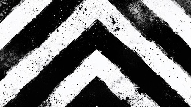 A high-contrast, black and white abstract background with a chevron pattern.

