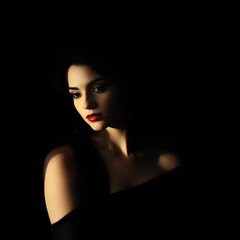 Random photo effects: elegance in the shadows, poise in black. Informal art.