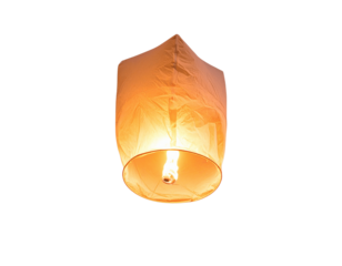 Glowing Sky Lantern Ascending, Night Sky View, isolated on transparent background