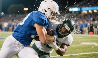 American Football Player Delivering a Powerful Tackle: Strength, Speed, and Impact