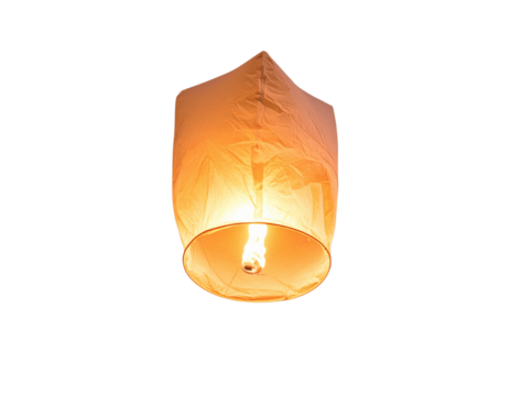 Glowing Sky Lantern Ascending, Night Sky View, isolated on transparent background