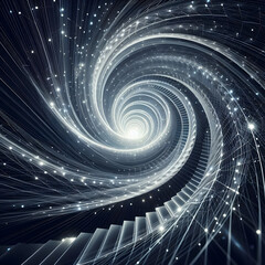Futuristic Glowing Spiral Vortex with Digital Light Particles and Abstract Technology