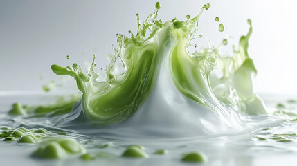 A captivating image showcasing a vibrant green liquid splash, creating dynamic wave forms and droplets, symbolizing freshness and energy in motion.