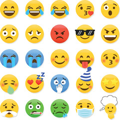 Obraz premium Comprehensive collection of colorful vector emoticons and smiley faces showing a diverse range of human emotions and expressions for digital communication
