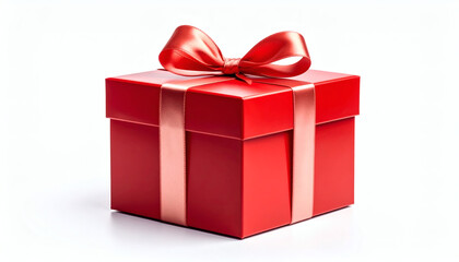 Obraz premium Red Gift Box with Ribbon Isolated on Clean White Background for Celebrations, Holidays, and Digital Design Projects