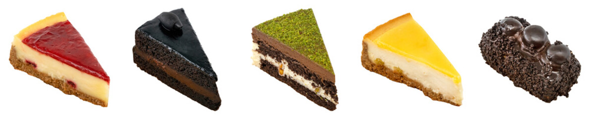 Cheesecake and Chocolate Cake Slice Duo in Minimal Dessert Display