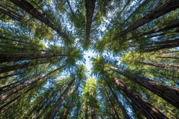 Obraz premium Looking up at giant redwood trees