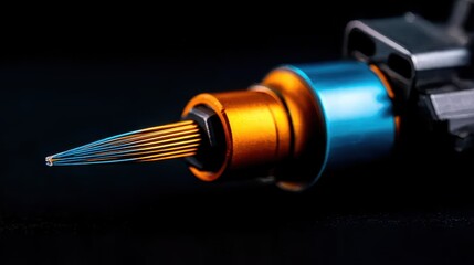 Close-Up of gold and black eyeliner pen with exposed brush tip, ideal for beauty products or makeup tutorial content.