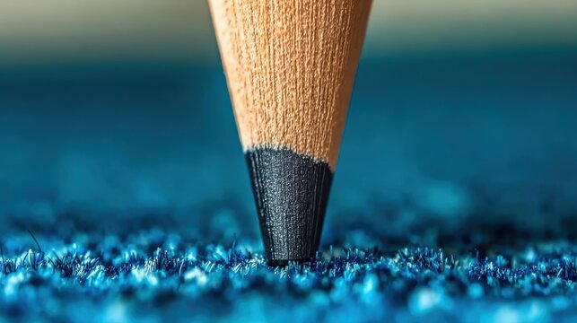 Close Up of black pencil point on teal surface, ideal for writing scenes or office content.