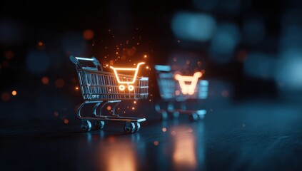 Shopping carts illuminated in a dark studio setting
