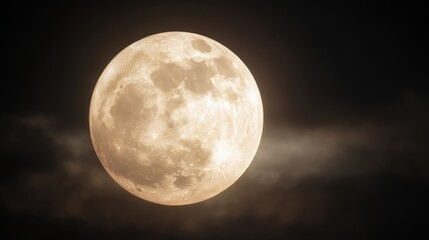 Fototapeta premium Glowing full moon illuminating night sky with wispy clouds