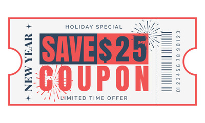 New Year Coupon Ticket with $25 Discount and Fireworks