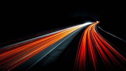 Highway at night with light trails