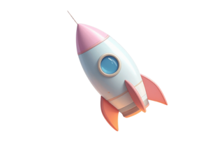 Cartoon-Style 3D Rocket Floating in Space with Stars, Business Growth Concept, Isolated PNG