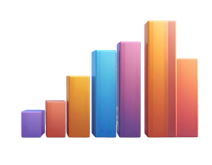Colorful, 3D bar graph, ascending, showing rising data