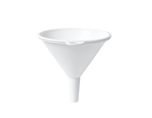 White plastic funnel, conical shape, simple design