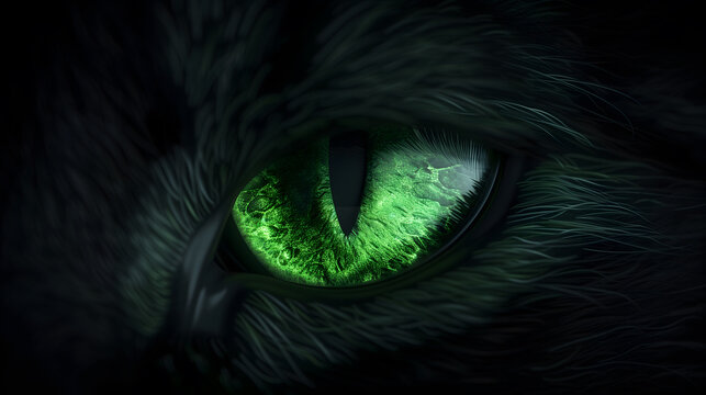 Creepy Minimalist Loop of a Glowing Green Cat Eye