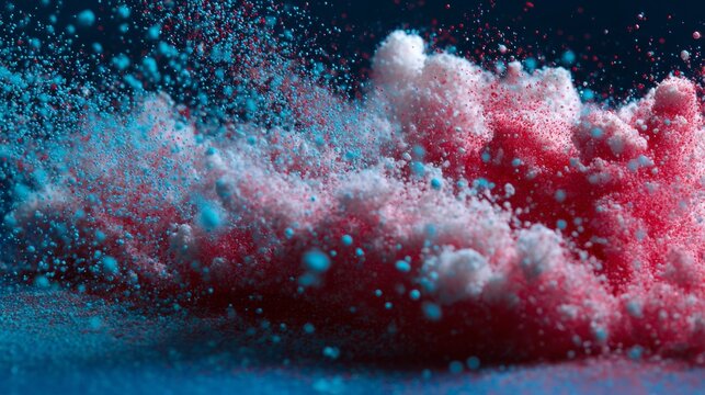 Colorful powder explosion with smoke cloud captured dynamic abstract artistic background composition